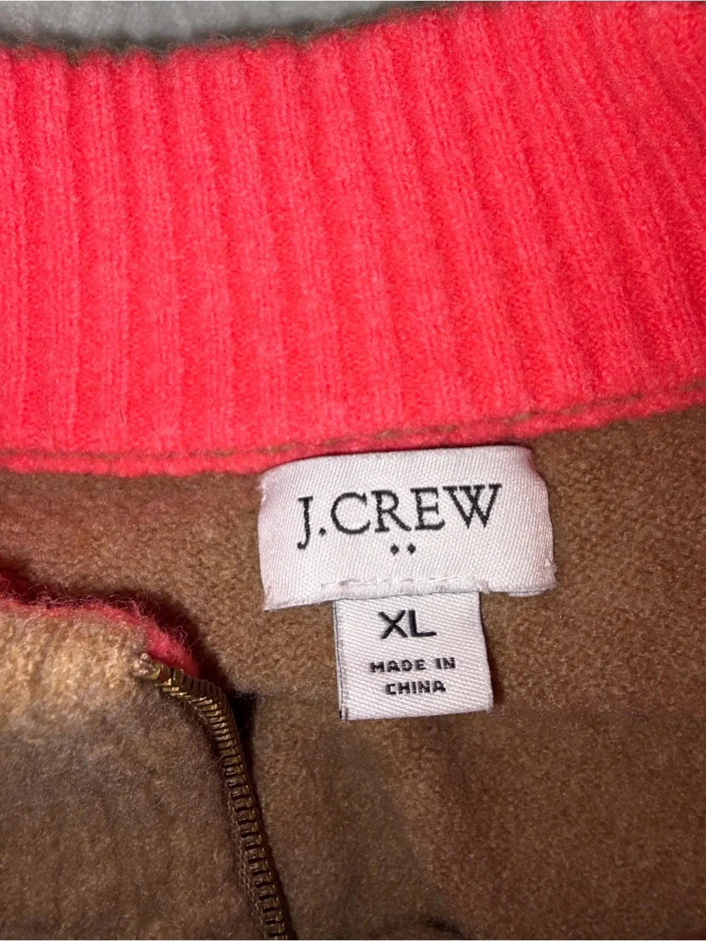 🆕💜J.Crew Colorblock Half Zip Sweater Women’s XL Camel Ivory Mock Neck Wool Blend